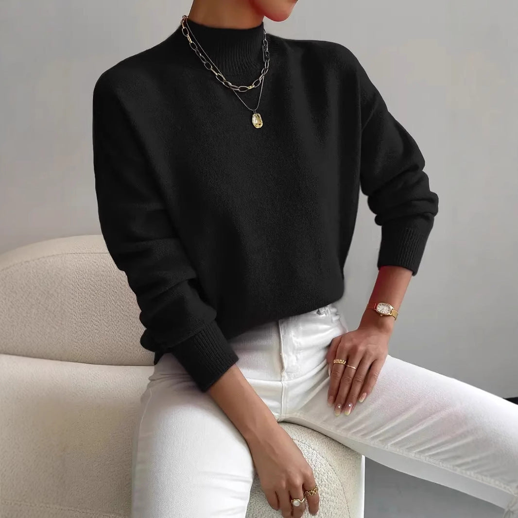 Elegant Black Mock Neck Pullover Sweater