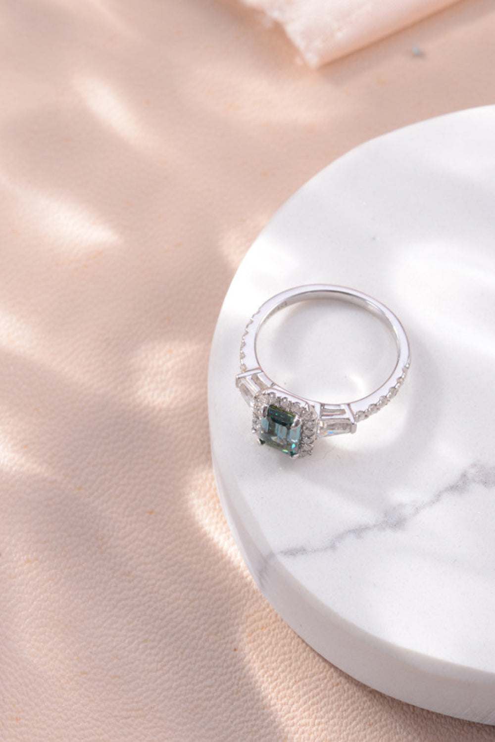 Green Emerald Cut Moissanite Ring