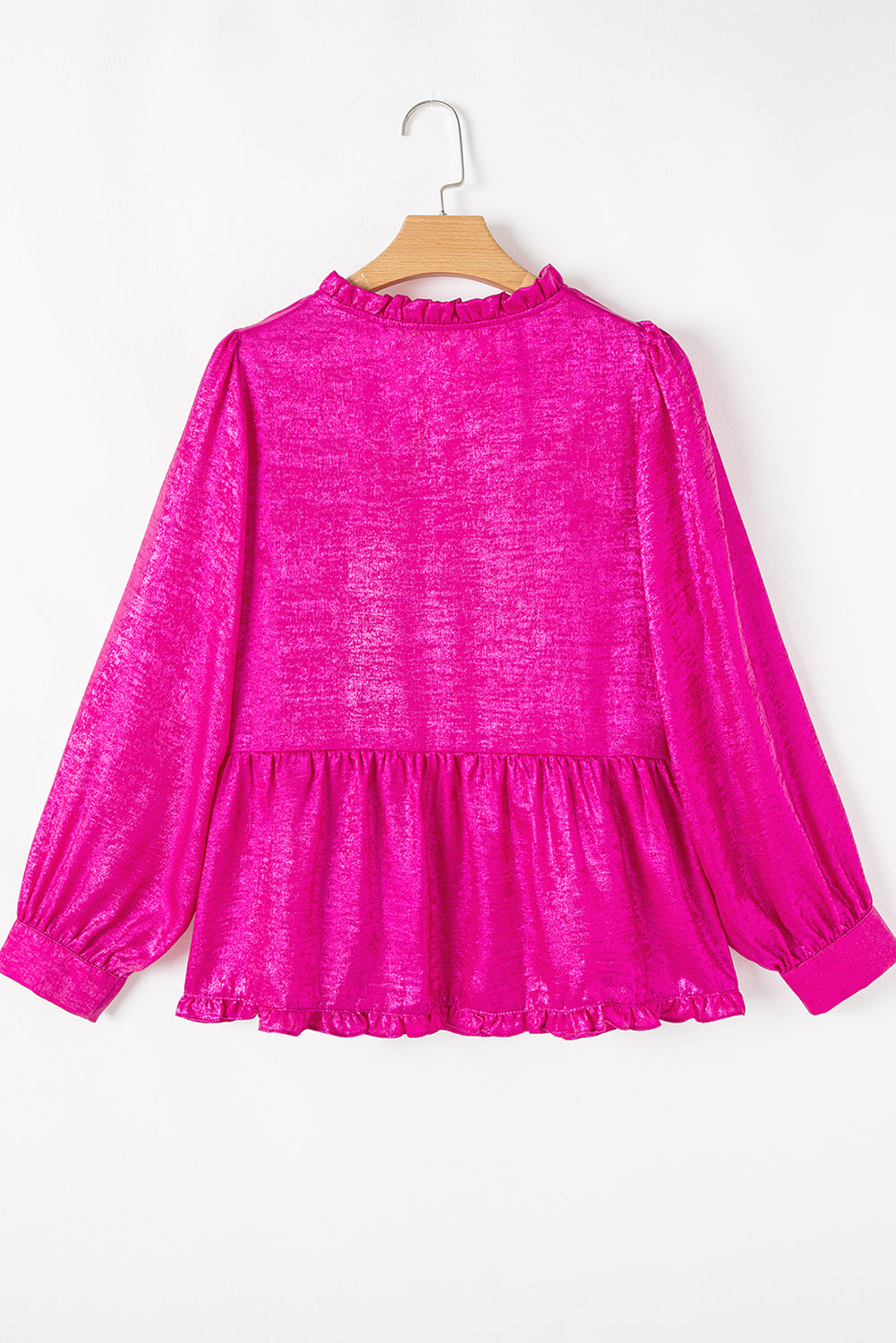 Magenta Metallic Frilled V Neck Blouse