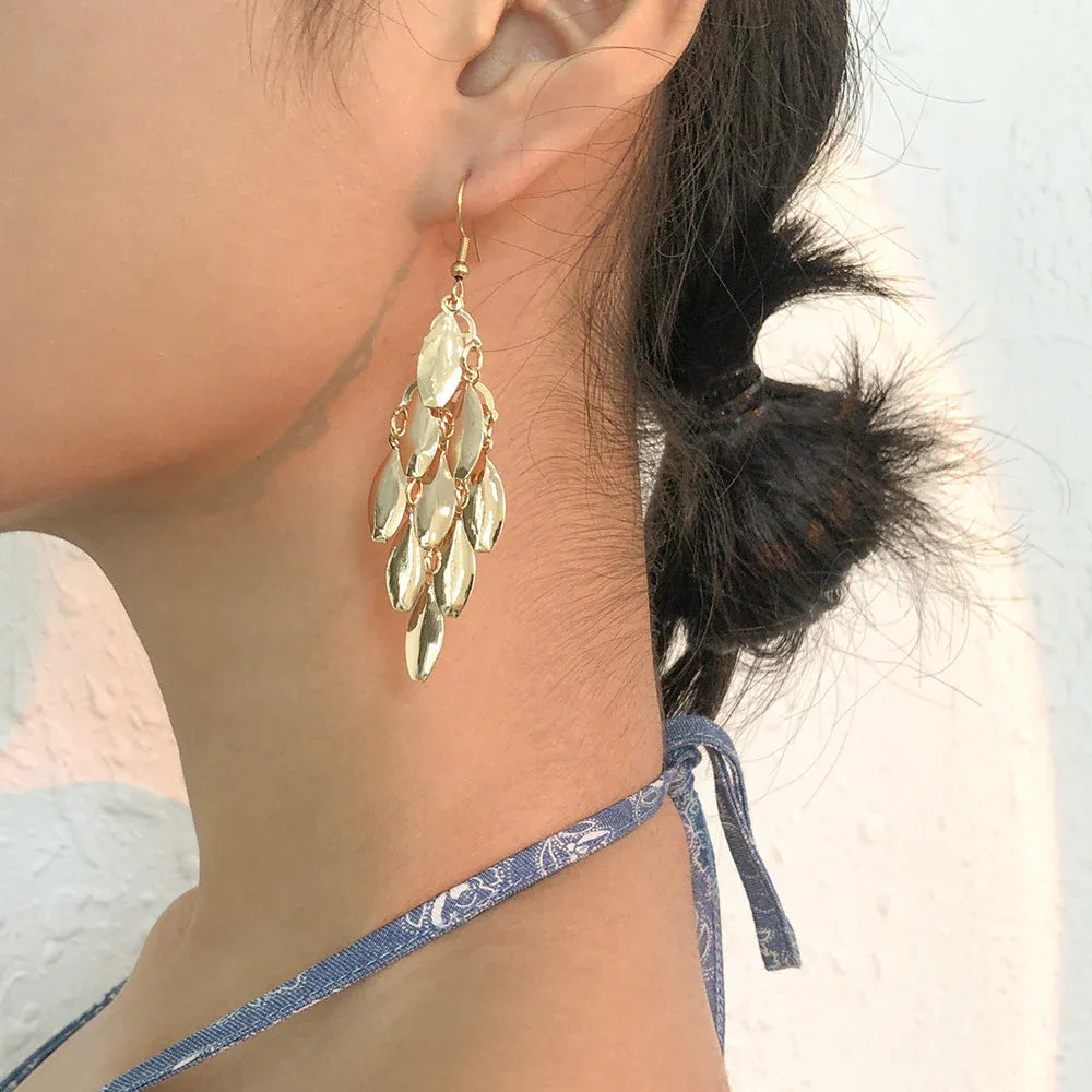 Long Gold Tassel Chandelier Earrings Bazaare Mart Gold Drop Fish Scale Earrings