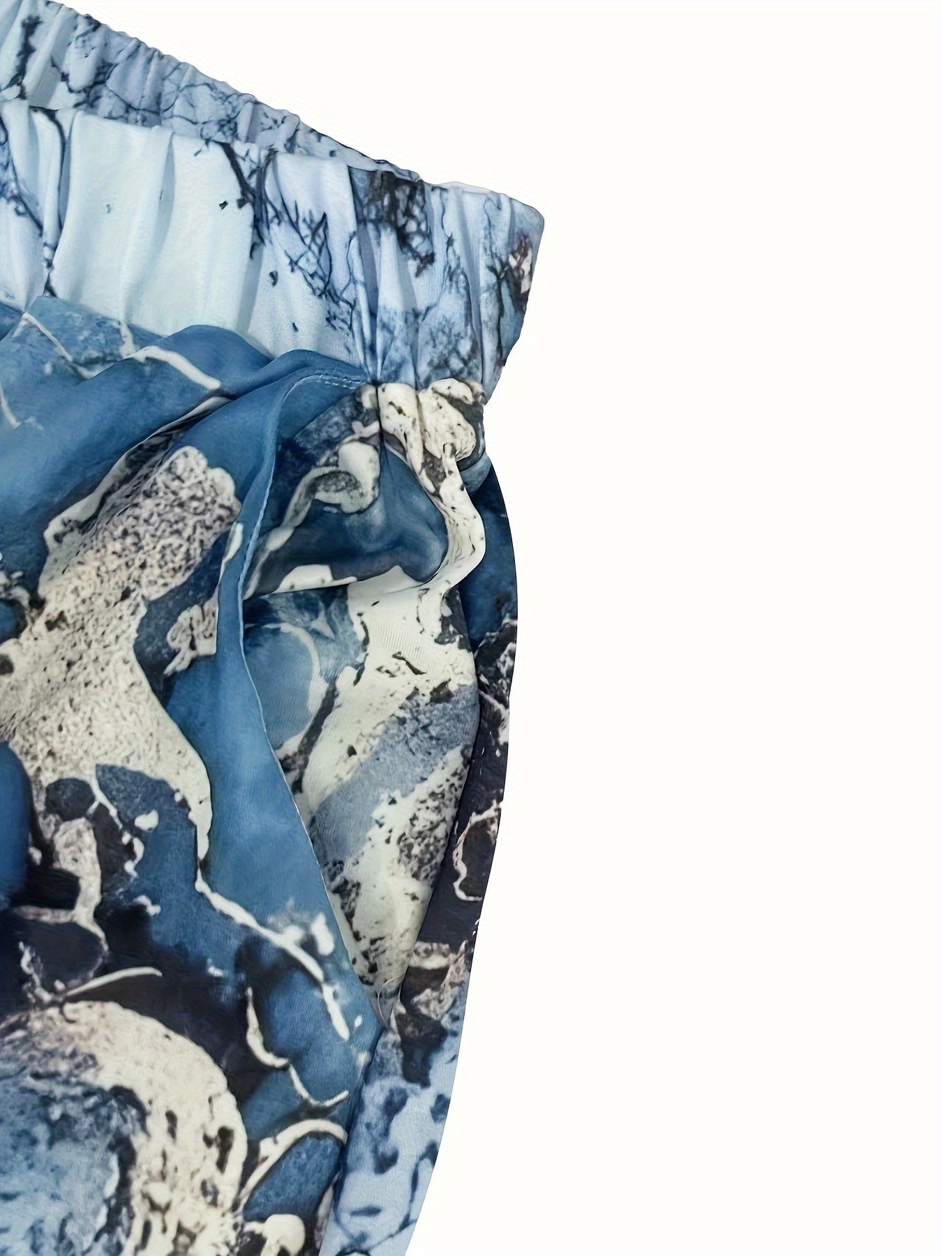Women's Blue Abstract Print Shorts Set