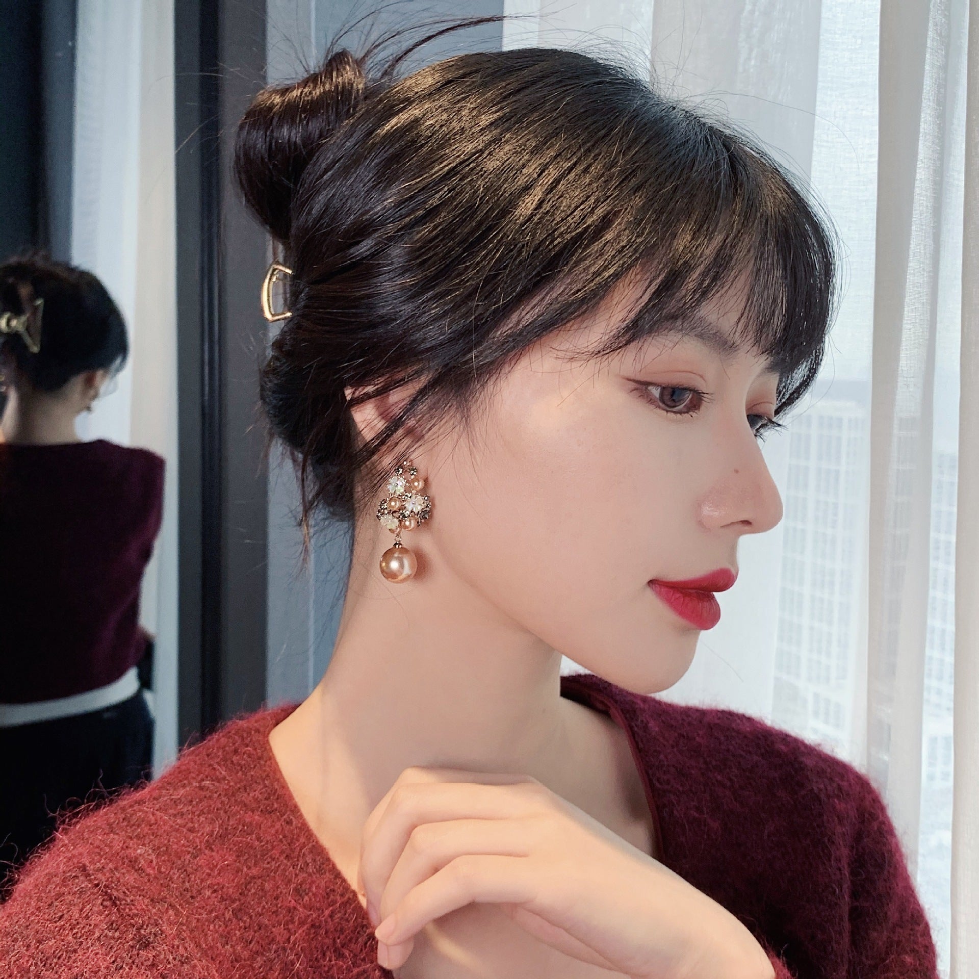 French Style Drop Pearl Flower Earrings