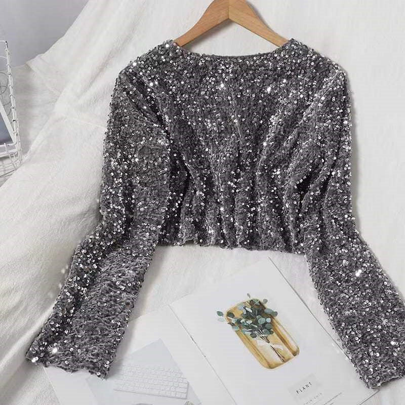 Cashmere Sequin Crop Sweater