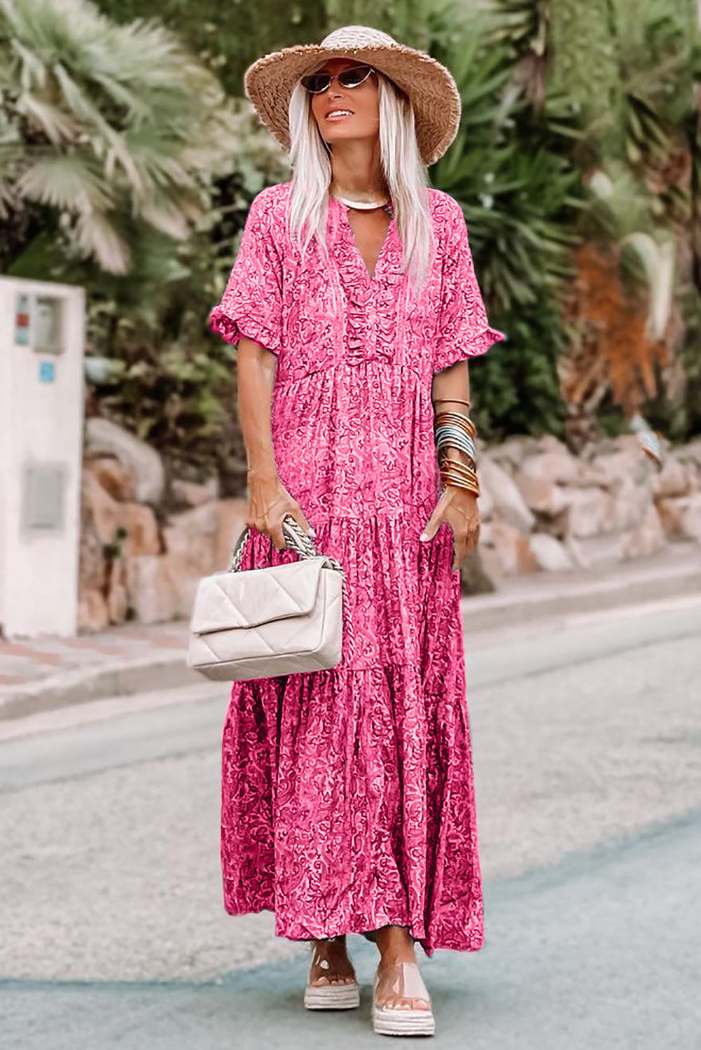 Floral Ruffled Tiered Empire Maxi Dress