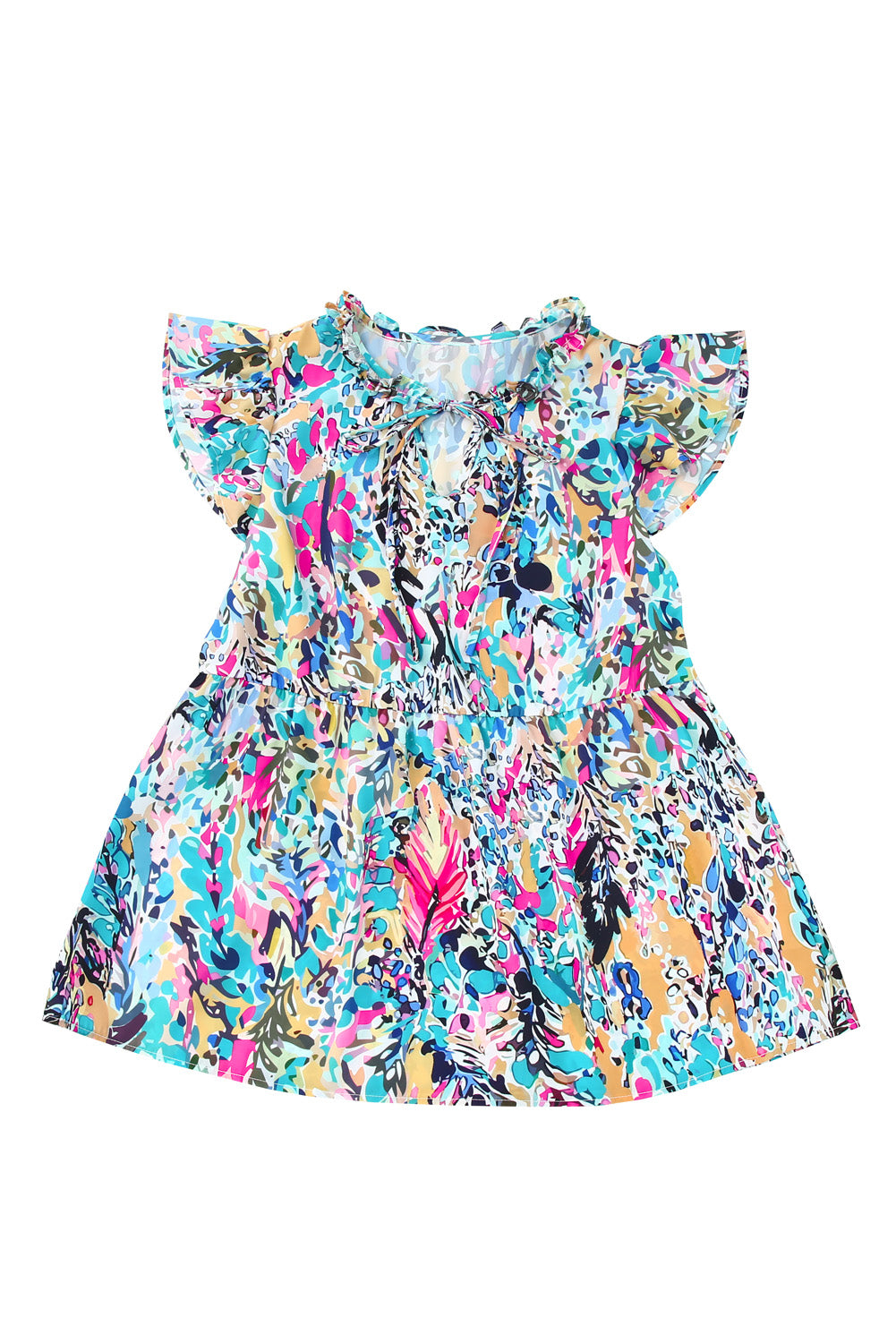 Multicolor Printed 3/4 Sleeve Split Neck Plus Size Tunic Top