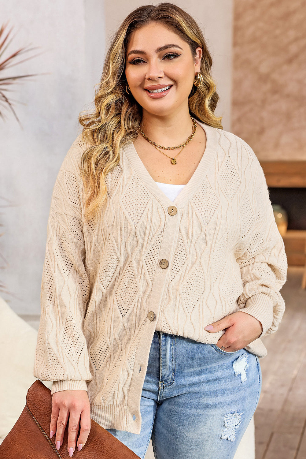 Apricot Plus Size Cardigan