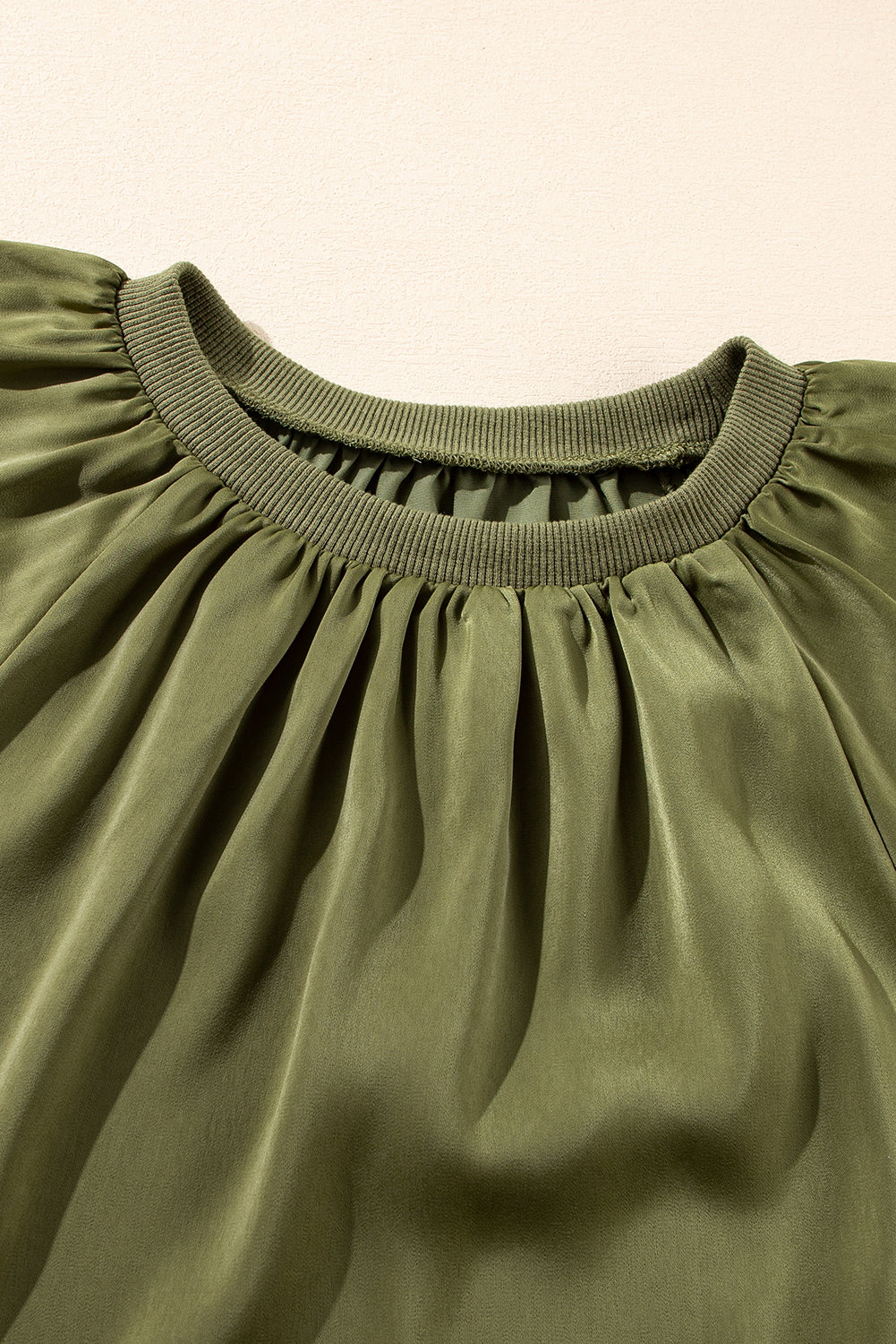 Green Pleated Flutter Sleeve Satin Top