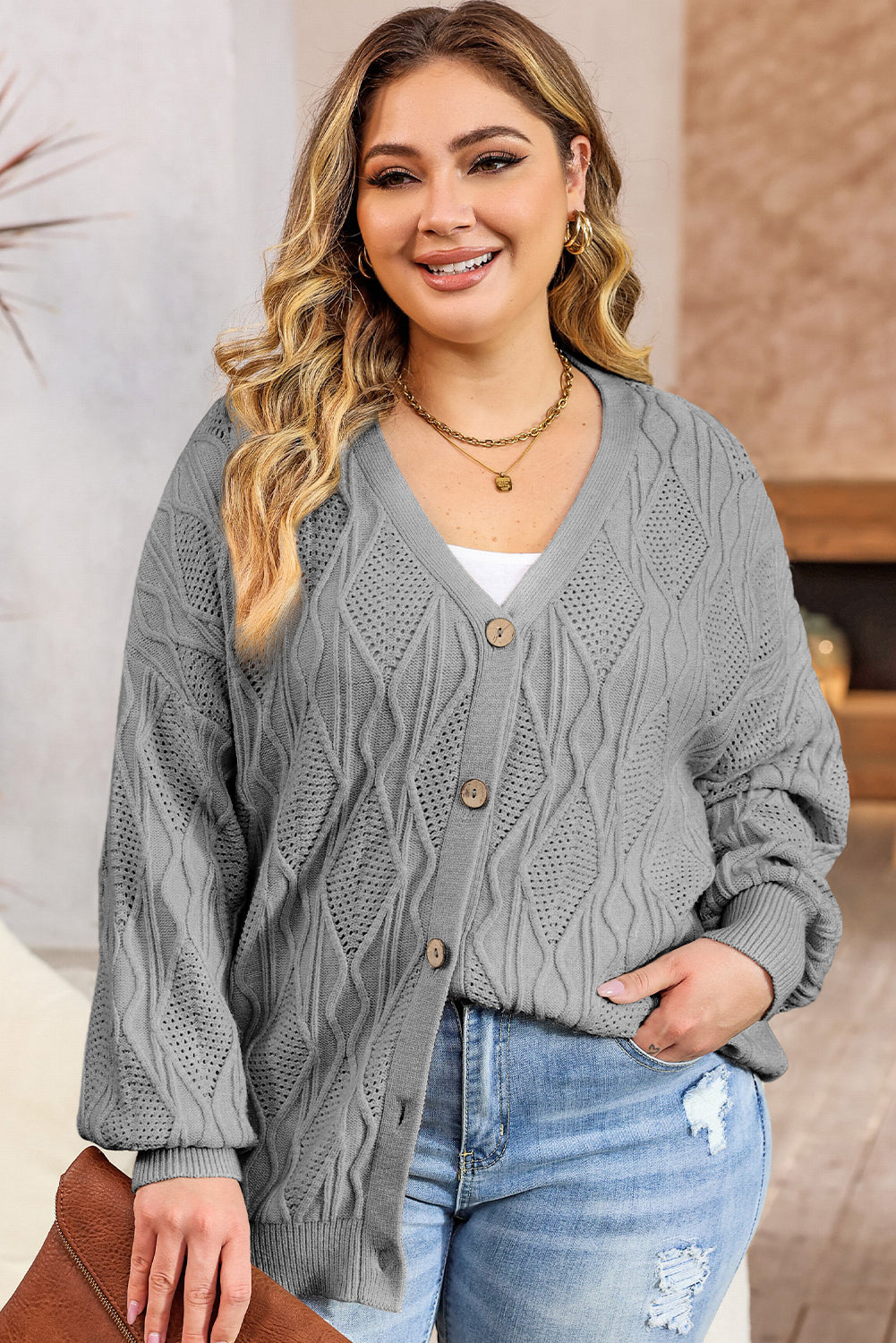 Apricot Plus Size Cardigan