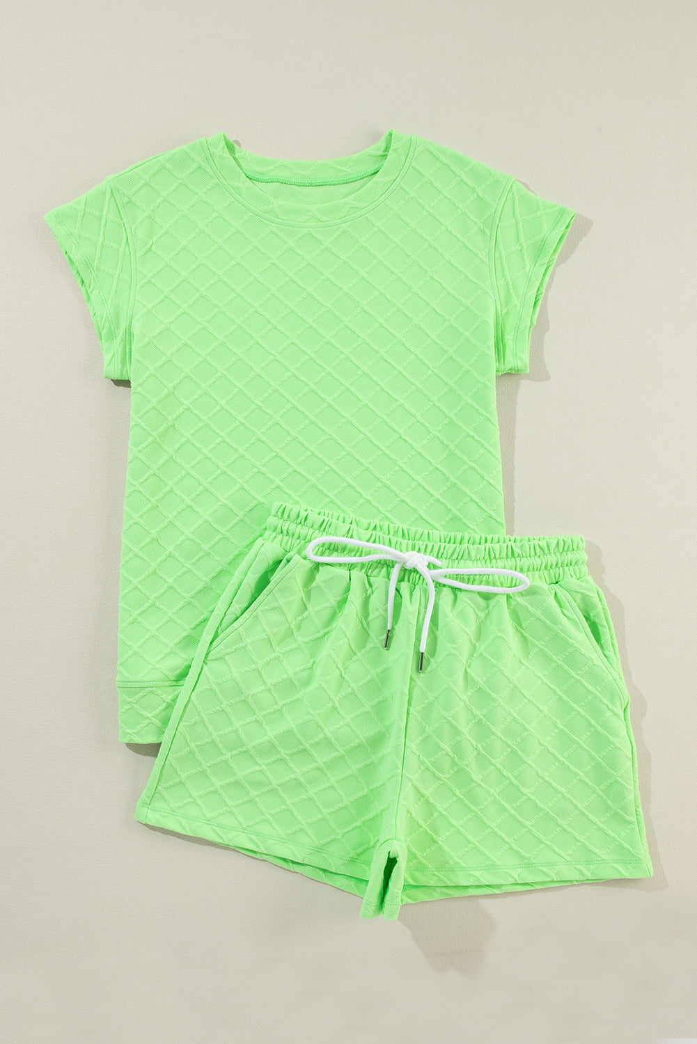 Lime Textured Tee and Drawstring Shorts