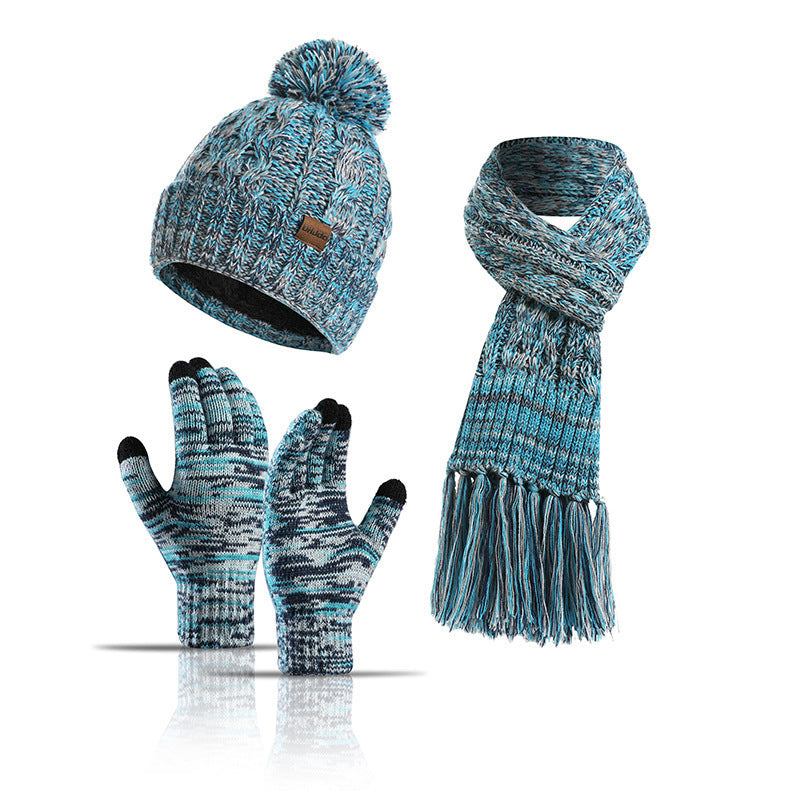 Printed Three-piece Hat Thick Scarf Touch Screen Gloves