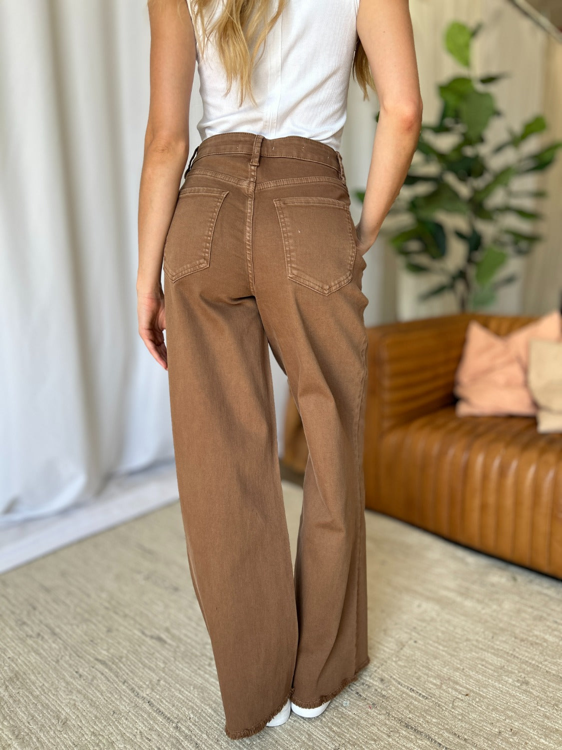 Brown Plus Size High Rise Wide Leg Jeans