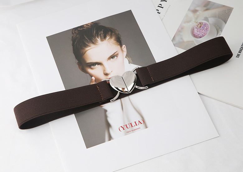 Brown Silver Heart Stretch Belt