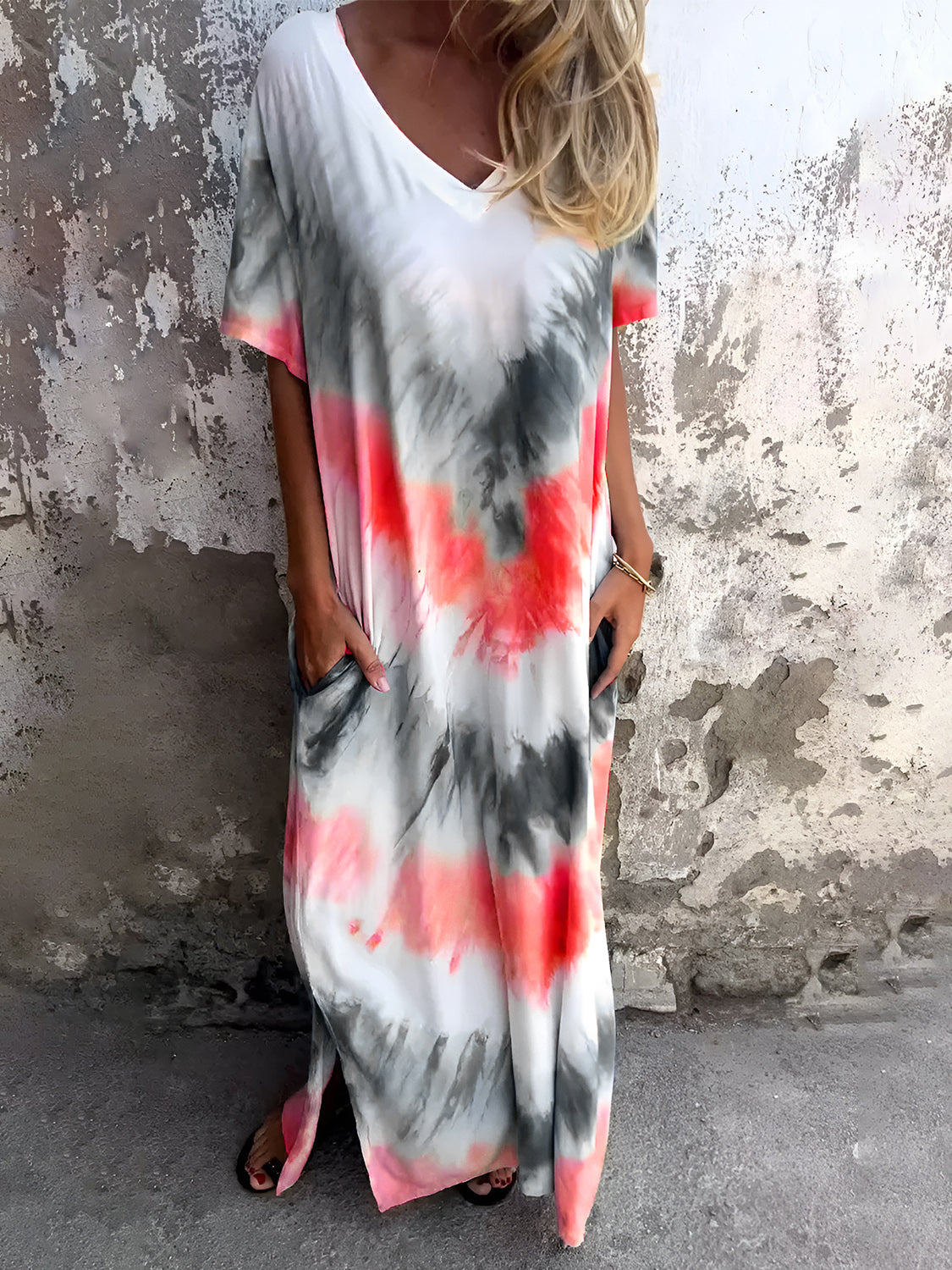 Tie-Dye Short Sleeve Lounge Maxi Dress