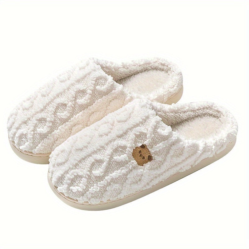Cozy Textured Bear Print Slippers