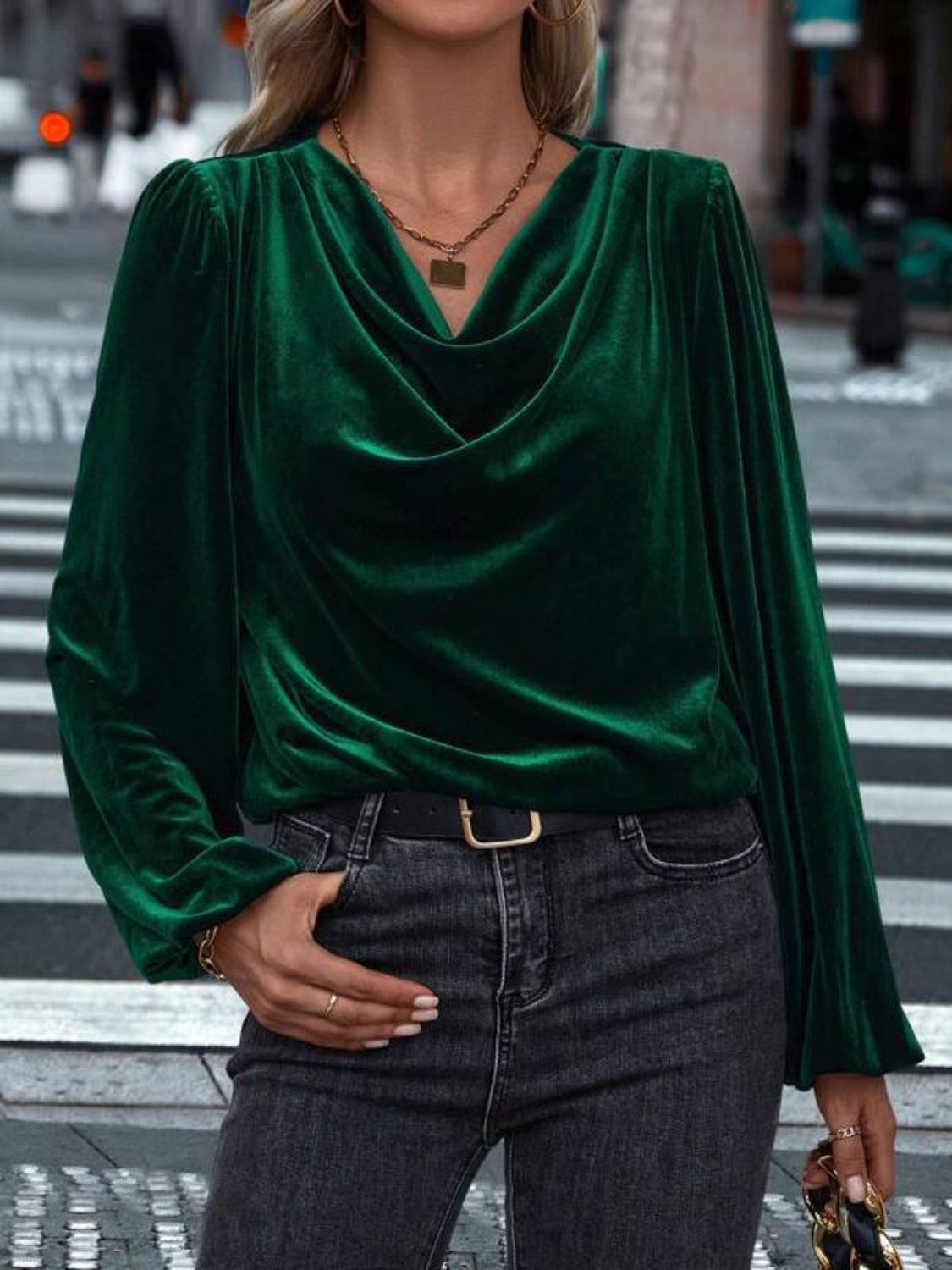 Lovelet Cowl Neck Long Sleeve Velvet Blouse
