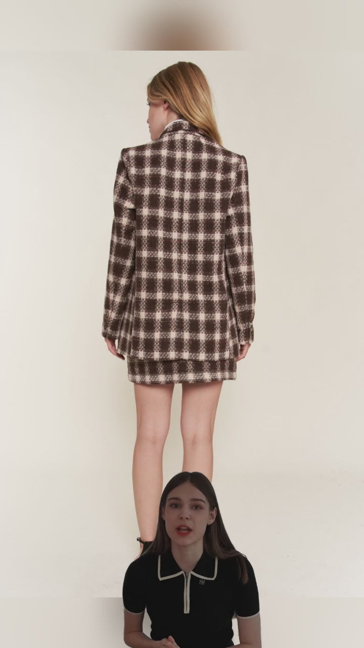 Brown Plaid One Button Suit Blazer