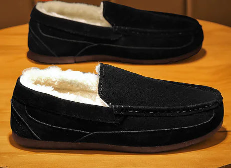 Men's Black PU Suede Lined Slippers