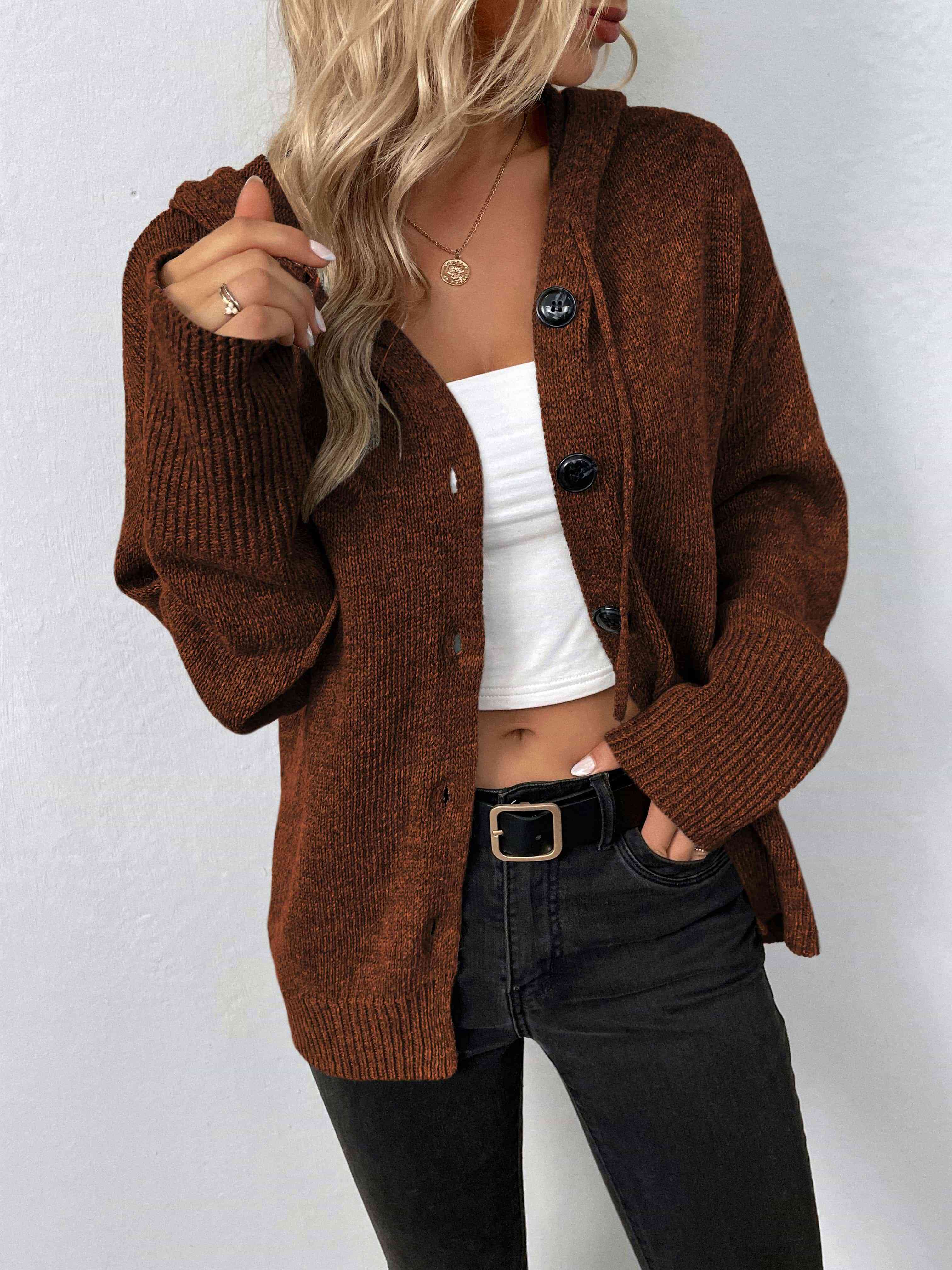 Button-Down Hooded Sweater