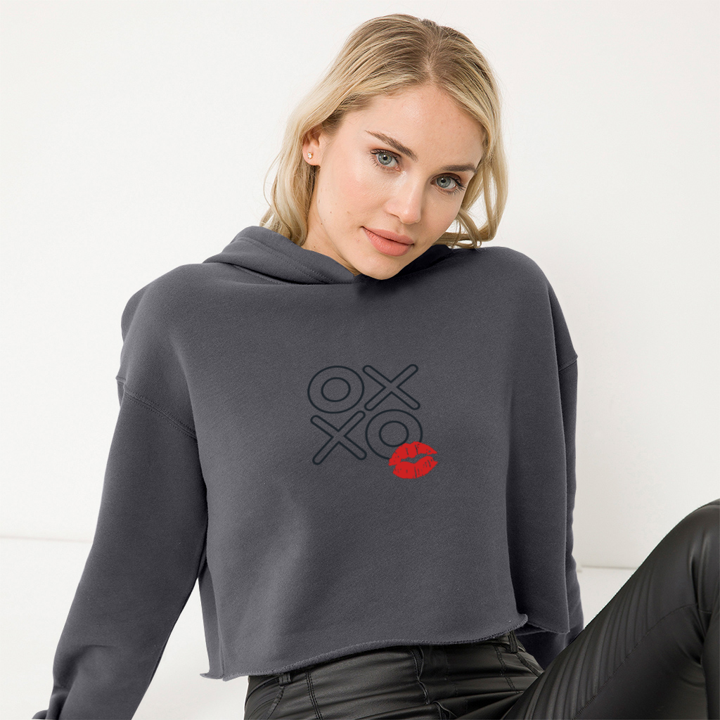 Grey XOXO Cropped Fleece Hoodie