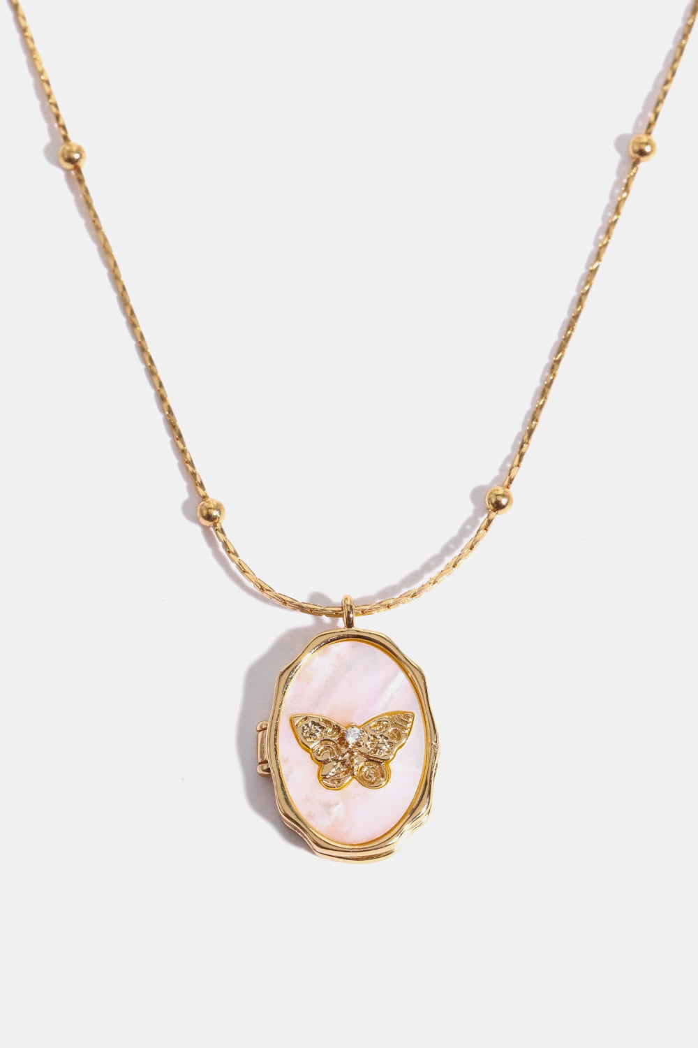 Gold Plated Shell Inlayed Butterfly Locket Necklace - Bazaare Mart