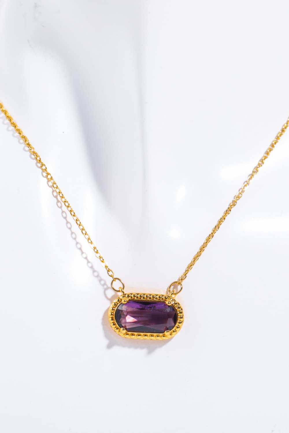 Purple Oval Stone 14K Gold Plated Pendant Necklace