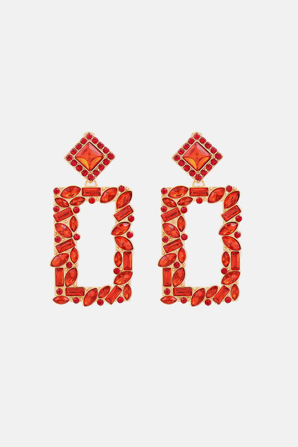 Groovie Retro Rectangle Glass Stone Dangle Earrings - Bazaare Mart