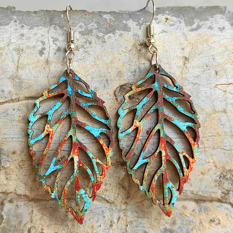 Leaf Shape Wooden Dangle Earrings - Bazaare Mart