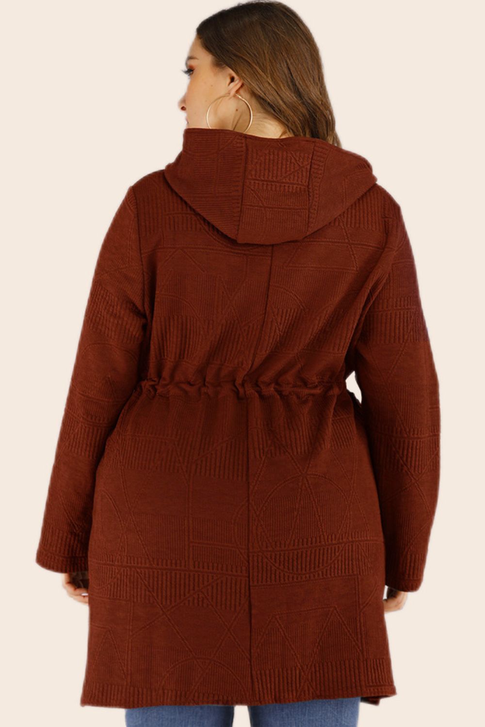 Plus Size Drawstring Hooded Cardigan with Pockets - Bazaare Mart