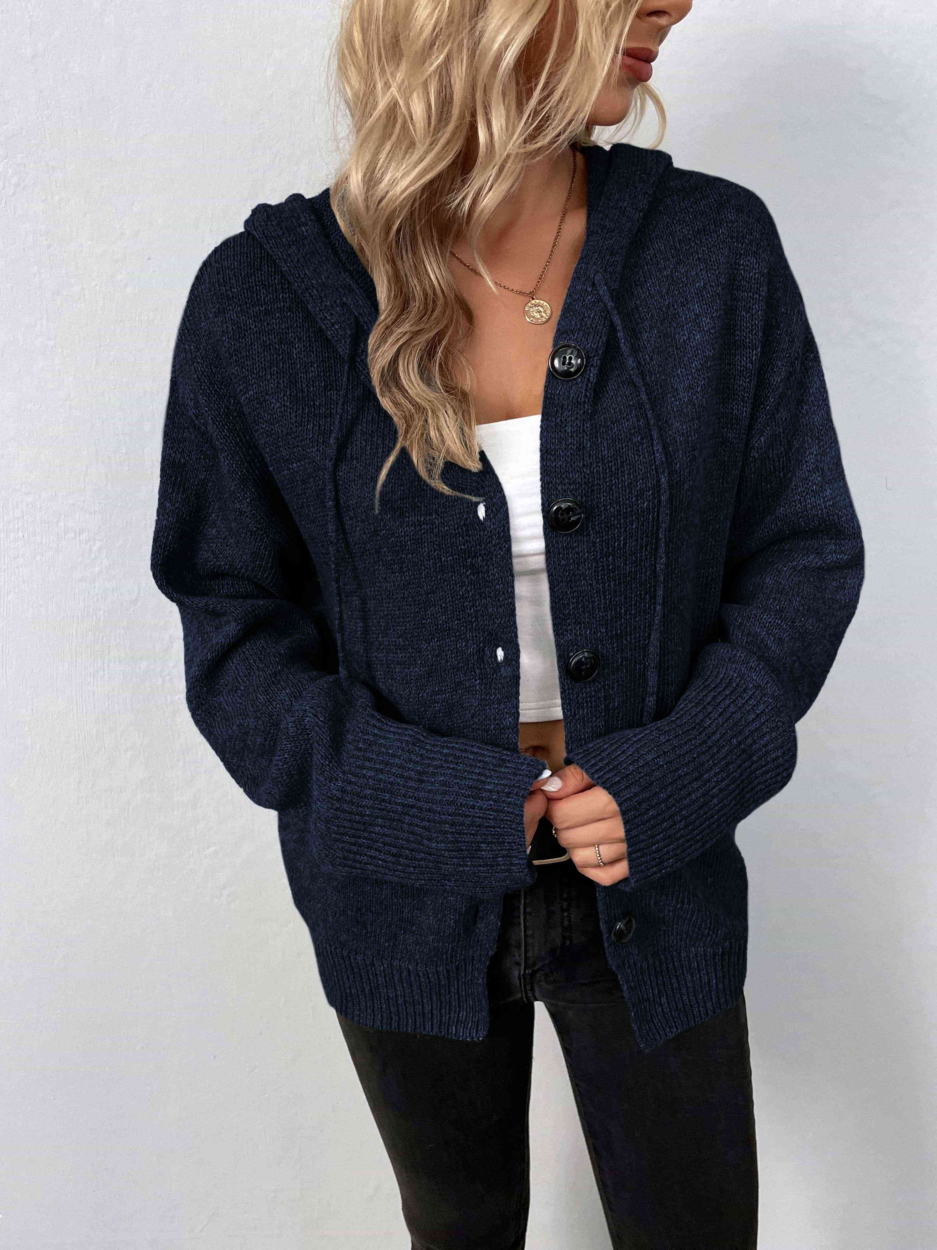 Button-Down Hooded Sweater