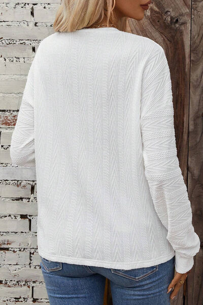Crew Neck Dropped Shoulder Cable Knit Sweater