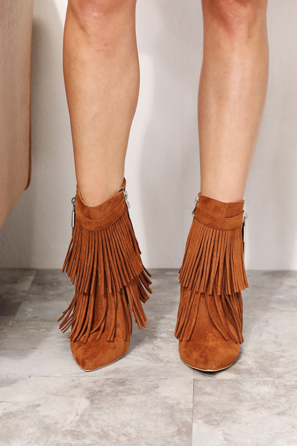 Fringe Faux Suede Wedge Heel Booties - Bazaare Mart