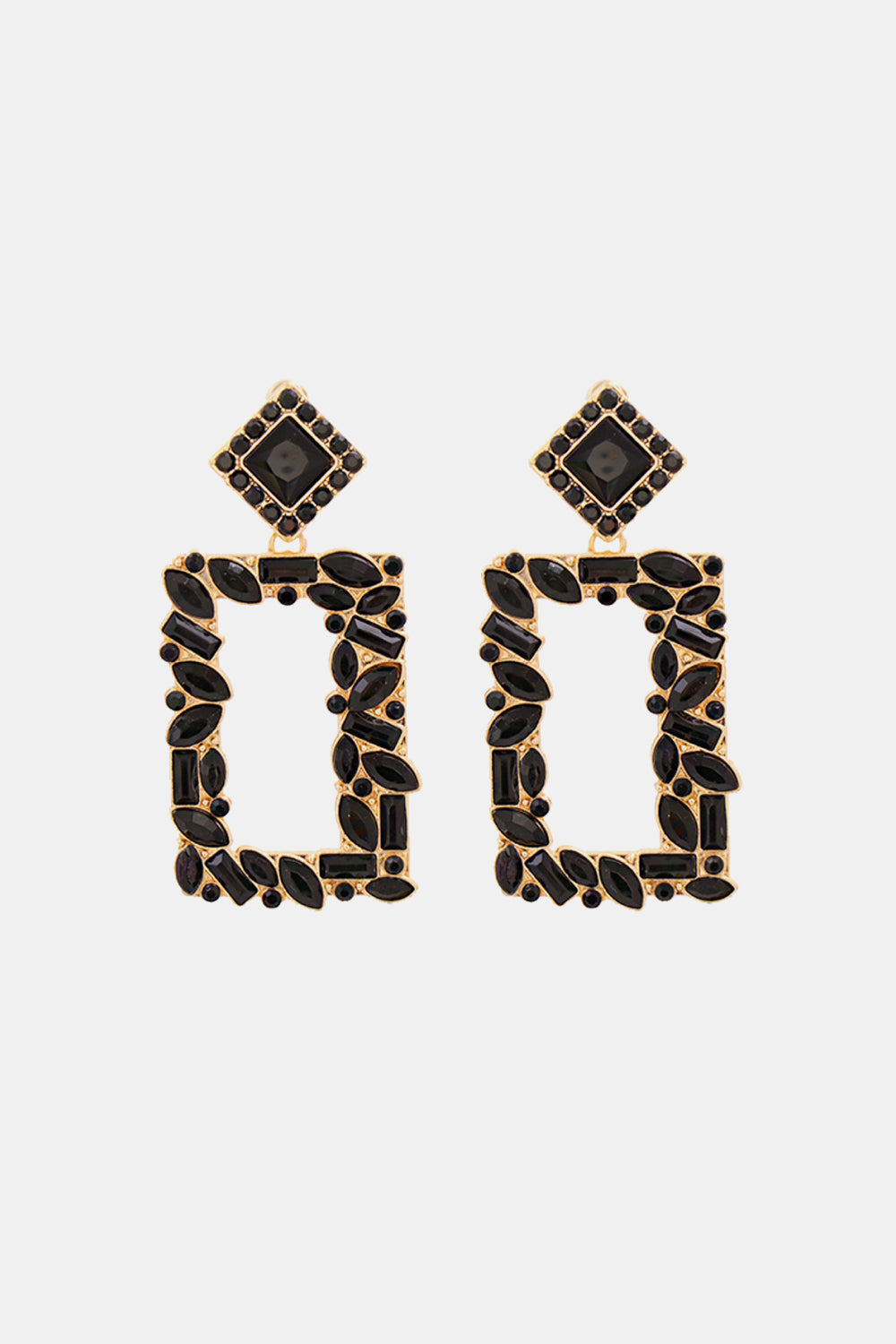 Groovie Retro Rectangle Glass Stone Dangle Earrings - Bazaare Mart