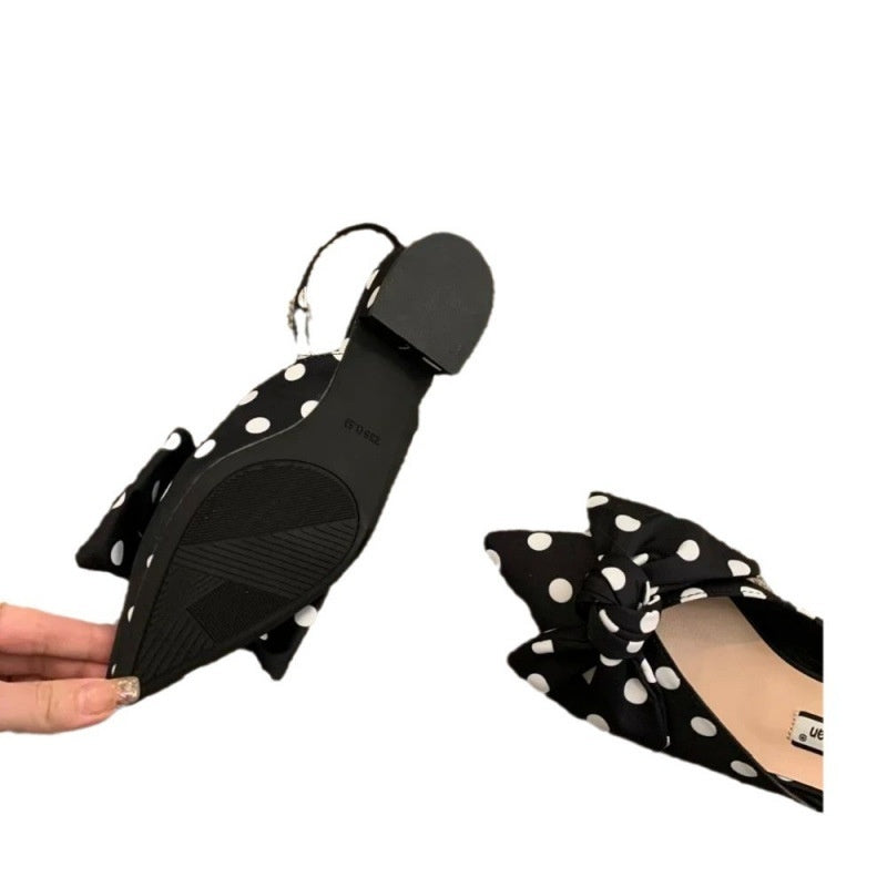 French-Style Bow Pointed Toe Flats – Elegant Slip-On Closed-Toe Sandals for Women CJ Dropshipping Pointed Toe Low Heel Dot Slings