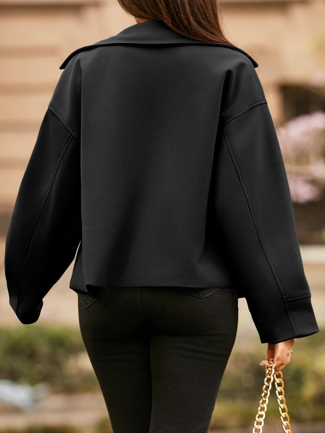 Collared Neck Dropped Shoulder Jacket