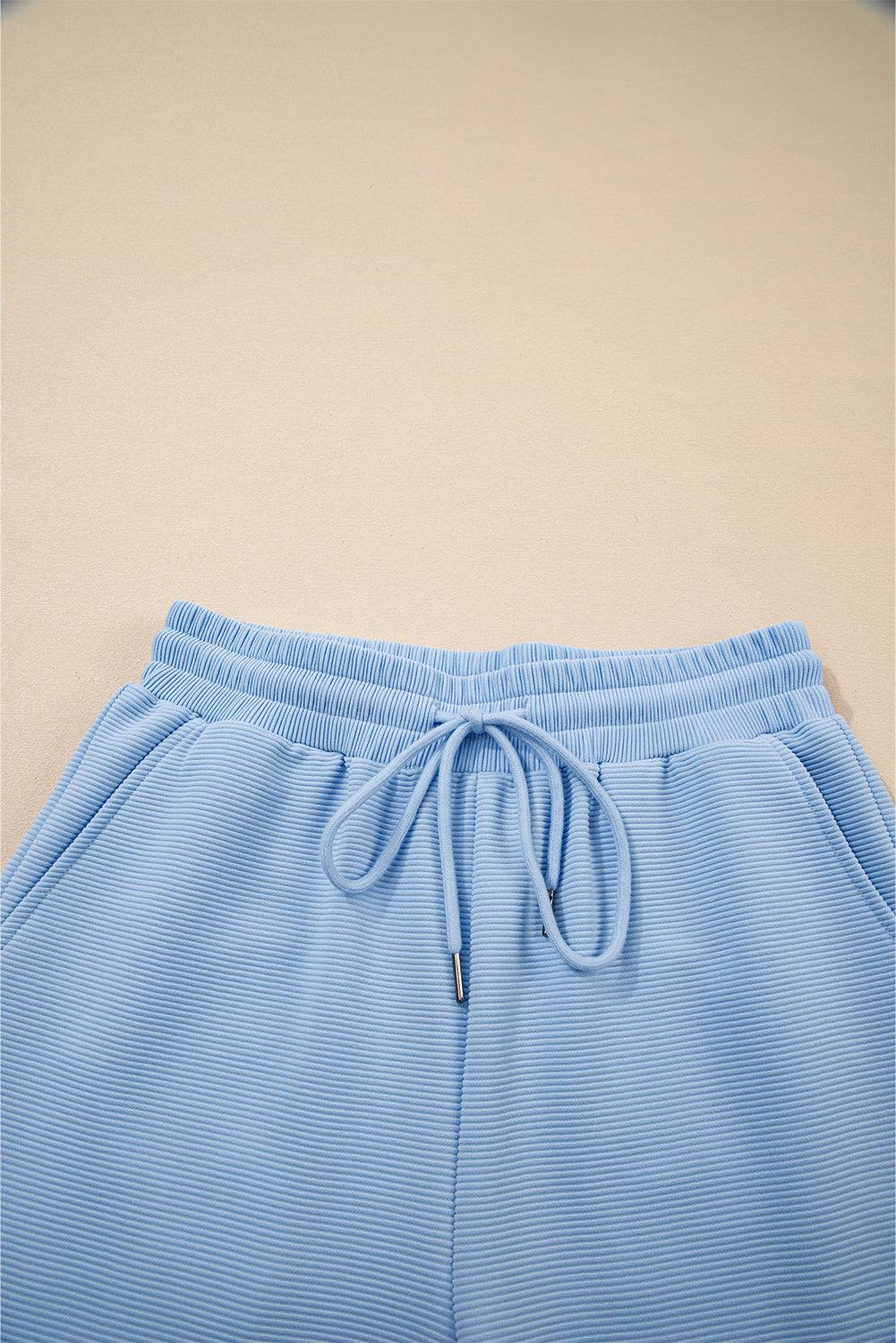 Baby Blue Textured Flutter Sleeve Zipped Top and Wide Leg Capris Set