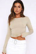 Round Neck Long-Sleeve Top Khaki Trendsi Round Neck Long-Sleeve Top