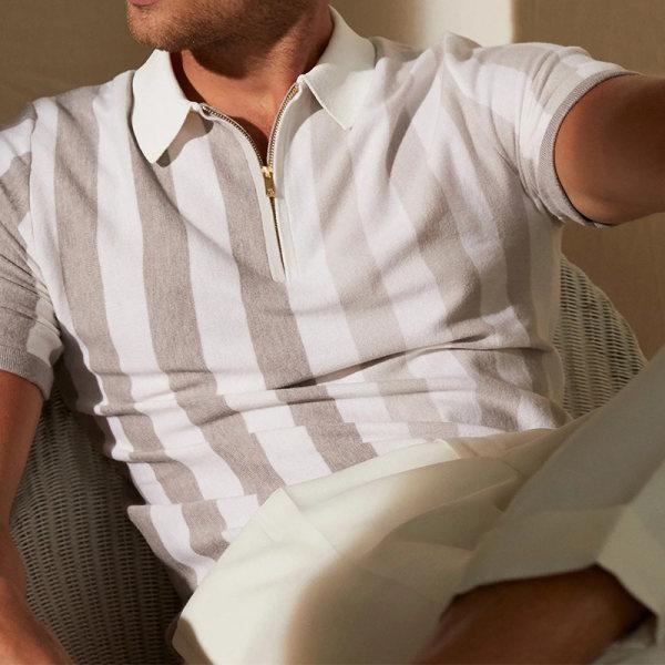 Zipper Print Polo Shirt Vertical stripes CJ Dropshipping Polo Shirt