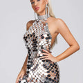 Women's Handmade Sequin Dress Silver Average Size Bazaare Mart Silver Sequin Mini Dress