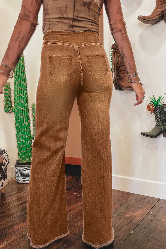 High Waist Button Fly Flare Jeans - Bazaare Mart