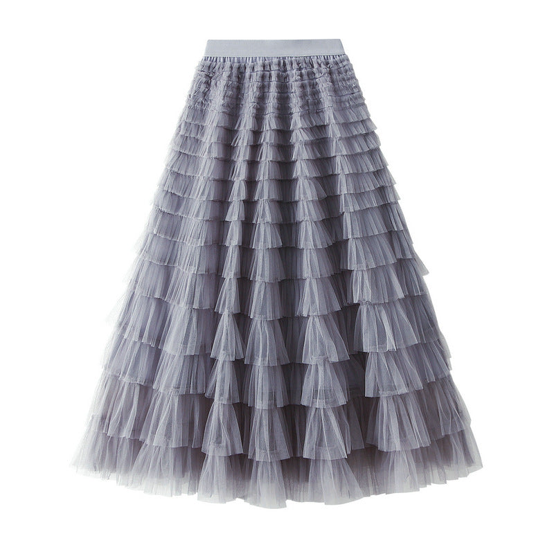 Mesh Ruffle Midi Skirt