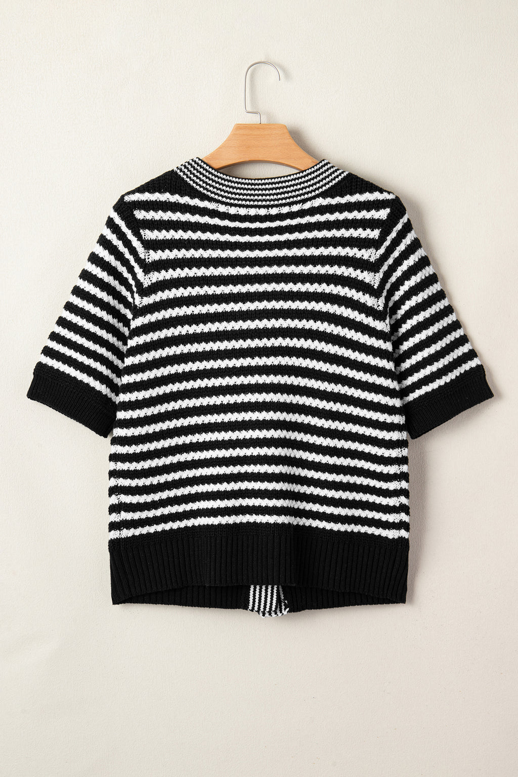 Striped Short Sleeve Knit V Neck Bow Knot Sweater Bazaare Mart Sweaters & Cardigans/Short Sleeve Sweaters