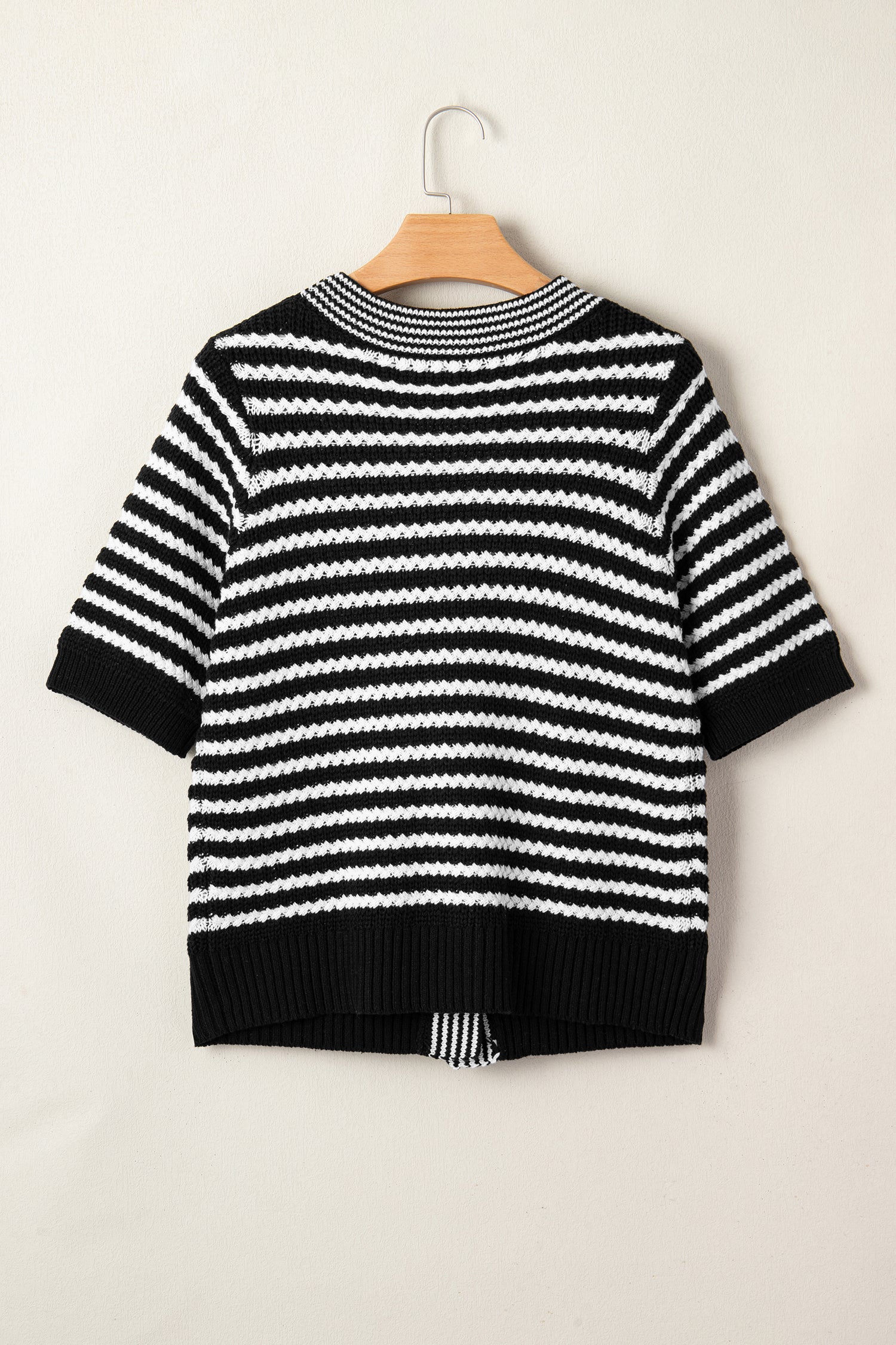 Striped Short Sleeve Knit V Neck Bow Knot Sweater Bazaare Mart Sweaters & Cardigans/Short Sleeve Sweaters