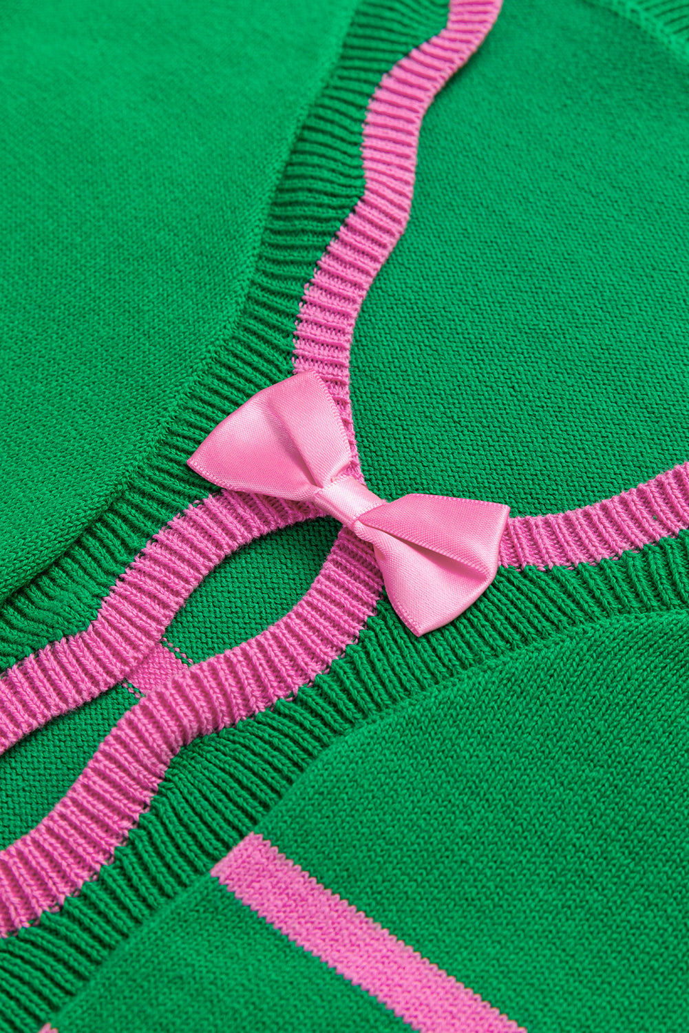 Green Stripe Bow Detail Cardigan