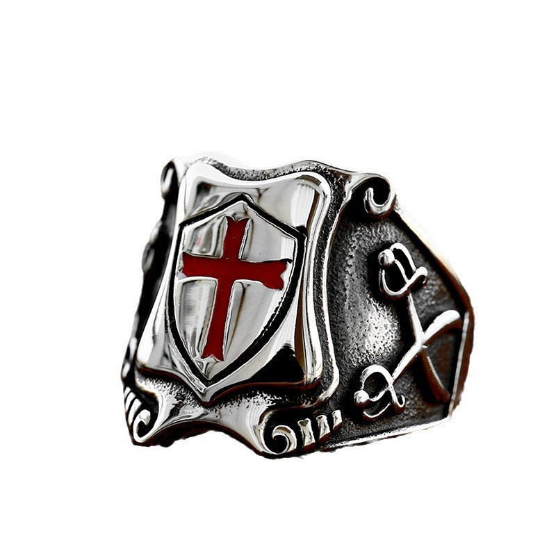 Stainless Steel Shield Cross Epoxy Ring