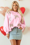 Light Pink Bow Sweatshirt Light Pink 65%Polyester+35%Cotton Bazaare Mart Tops/Sweatshirts & Hoodies