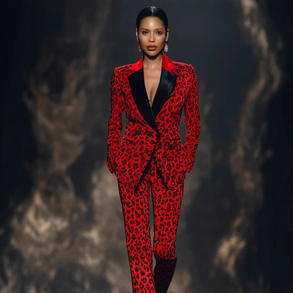 Red Leopard Pants Suit