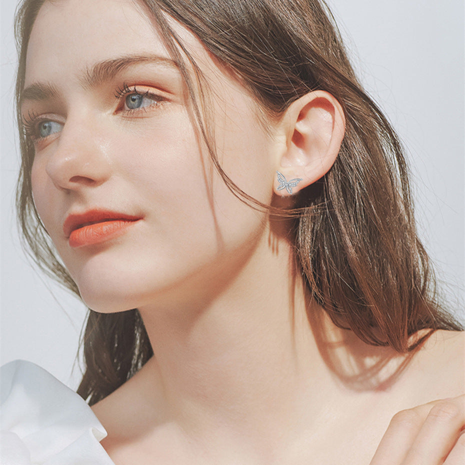 Silver Rhinestone Butterfly Earrings