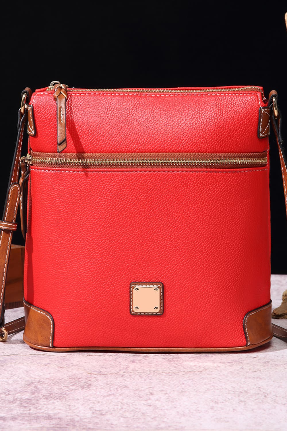 Red/Brown  PU Leather Crossbody Bag