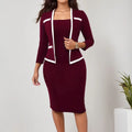 Burgundy Contrast Trim Bodycon Dress XXL Bazaare Mart Suit Dress