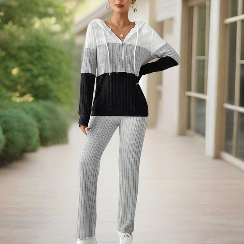 Striped Color-Block Hooded Sweater Outfit